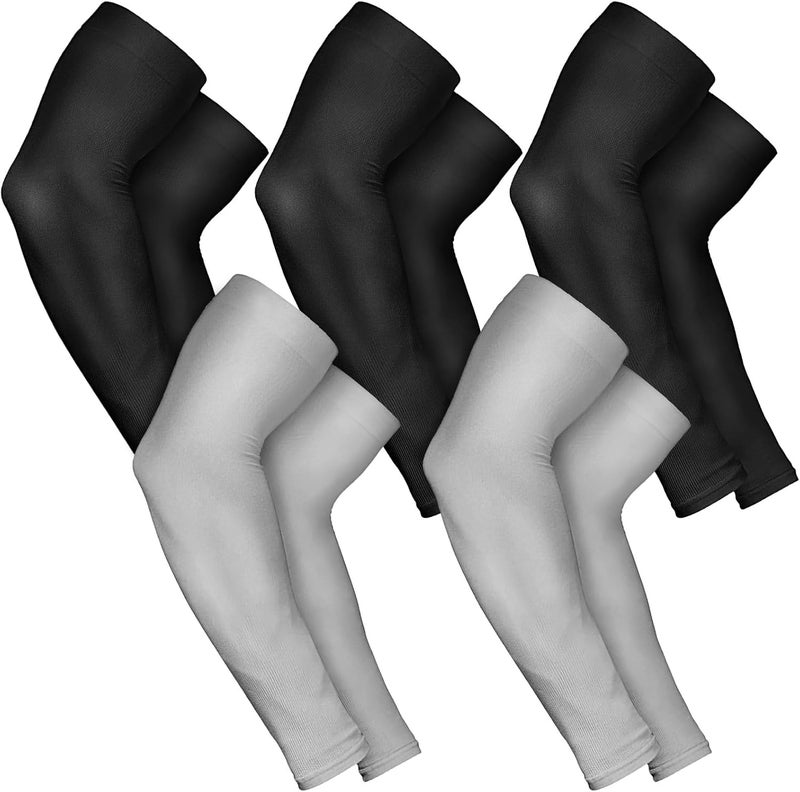 5 Pairs Arm Sleeves for Men & Women, Compression Cooling Tattoo Sleeve Cover Up for Women, Men & Kids Basketball Volleyball UV Sun Protection 3Black+2Grey